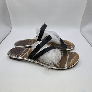Sam & Libby Women's Black Ankle Strap Thong Flat Sandals US 7 Metallic Trim